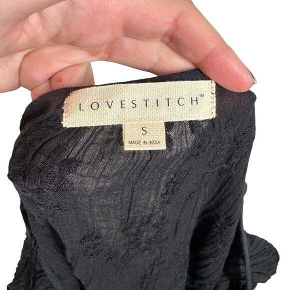 Lovestitch Black Cotton Embroidered Long Sleeve Peasant Top Small Boho Cottage - Picture 5 of 6